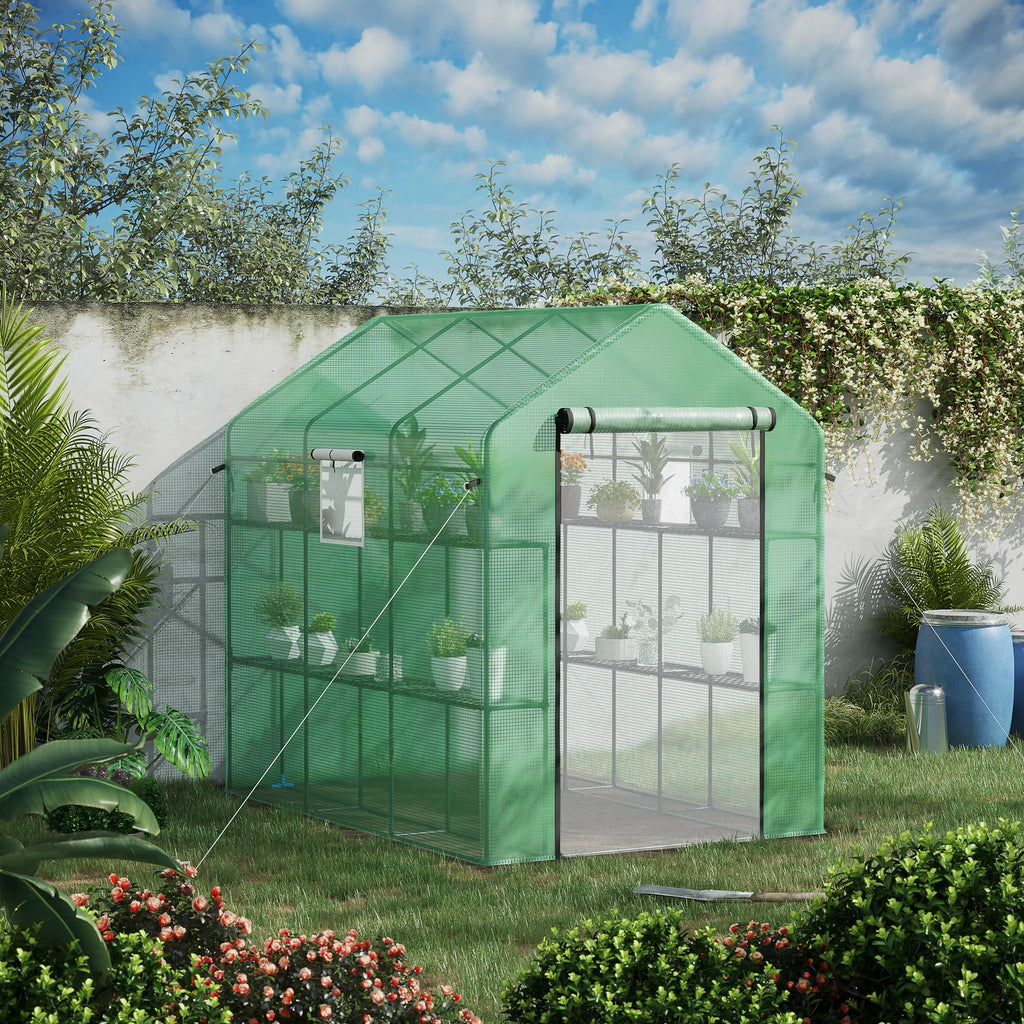 7' x 5' x 6' Walk-in Greenhouse for Outdoors, Mesh Door, Green