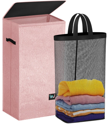 Laundry Hamper with Lid, Reinforced Sturdy Clothes Hamper with Anti-Puncture Base, Large Collapsible Laundry Basket