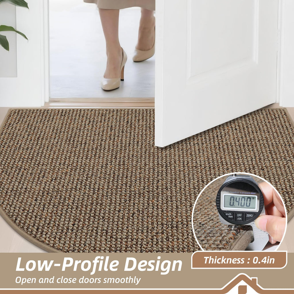 Dirt Trapper Door Mat 17" x 30" Half Circle Non Slip Rugs, Taupe
