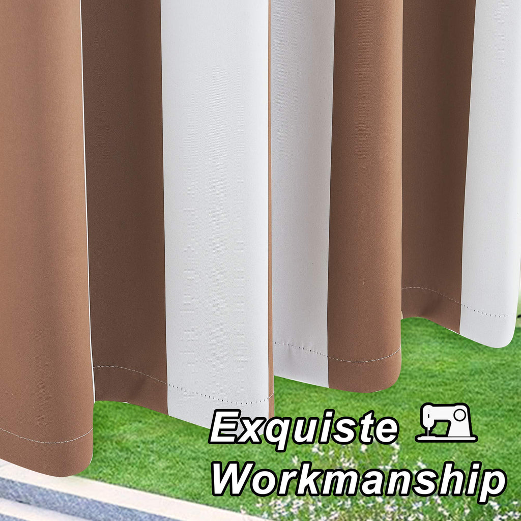 2 Panels Outdoor Curtains Waterproof Extra Long 108" Length, Thermal Insulated Rustproof Grommet Blackout Drapes Tan