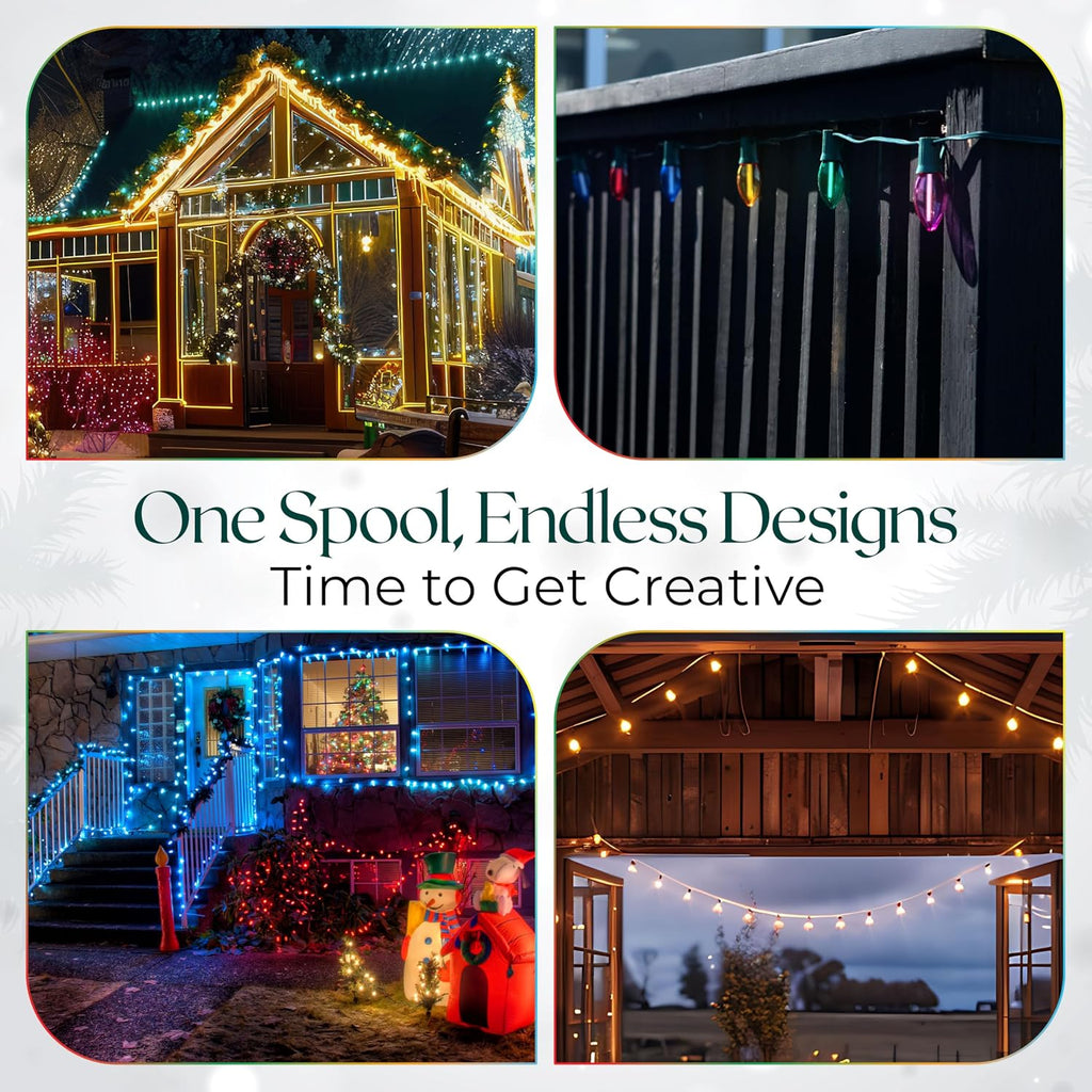 C7 Christmas Lights 500 Ft Spool, SPT-1 Wire, Indoor/Outdoor String Lights