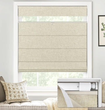 No Drill TDBU Roman Shades, Blackout - Beige, 20" W x 64" H | No Tools Top Down Bottom Up Cordless Fabric Blinds for Window, Thermal Insulated UV Blocking for Bedroom & Living Room