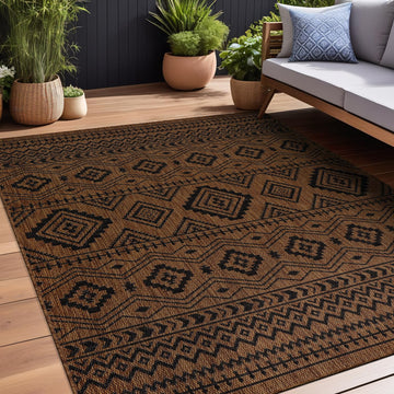 Waikiki Boho Indoor Outdoor Rug 9x12, Washable Outside Carpet, Deck, Porch, Bohemian Area Rug, Farmhouse Rugs, Aztec