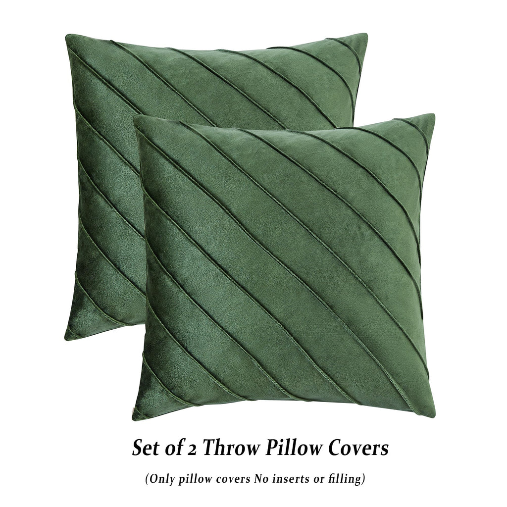 Olive Green Velvet Stripe Throw Pillow Covers 18x18 Set of 2
