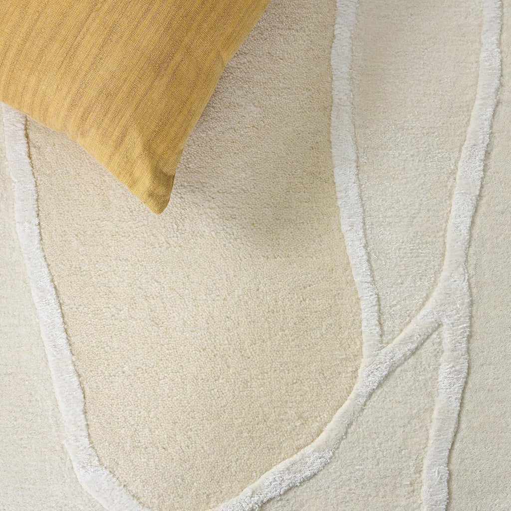 Oval Rug - Fifth Avenue Collection - Modern Design, Ivory & Beige, Handmade Wool Blend, Ideal, Dining Space
