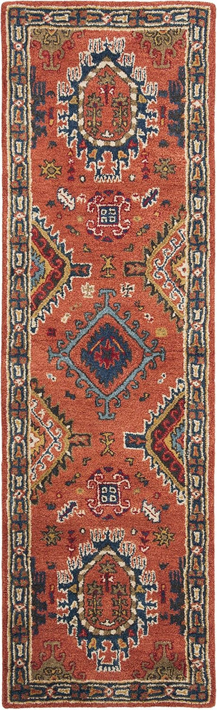 Heritage Area Rug - 10' x 14', Rust & Navy, Handmade Wool, Traditional Design