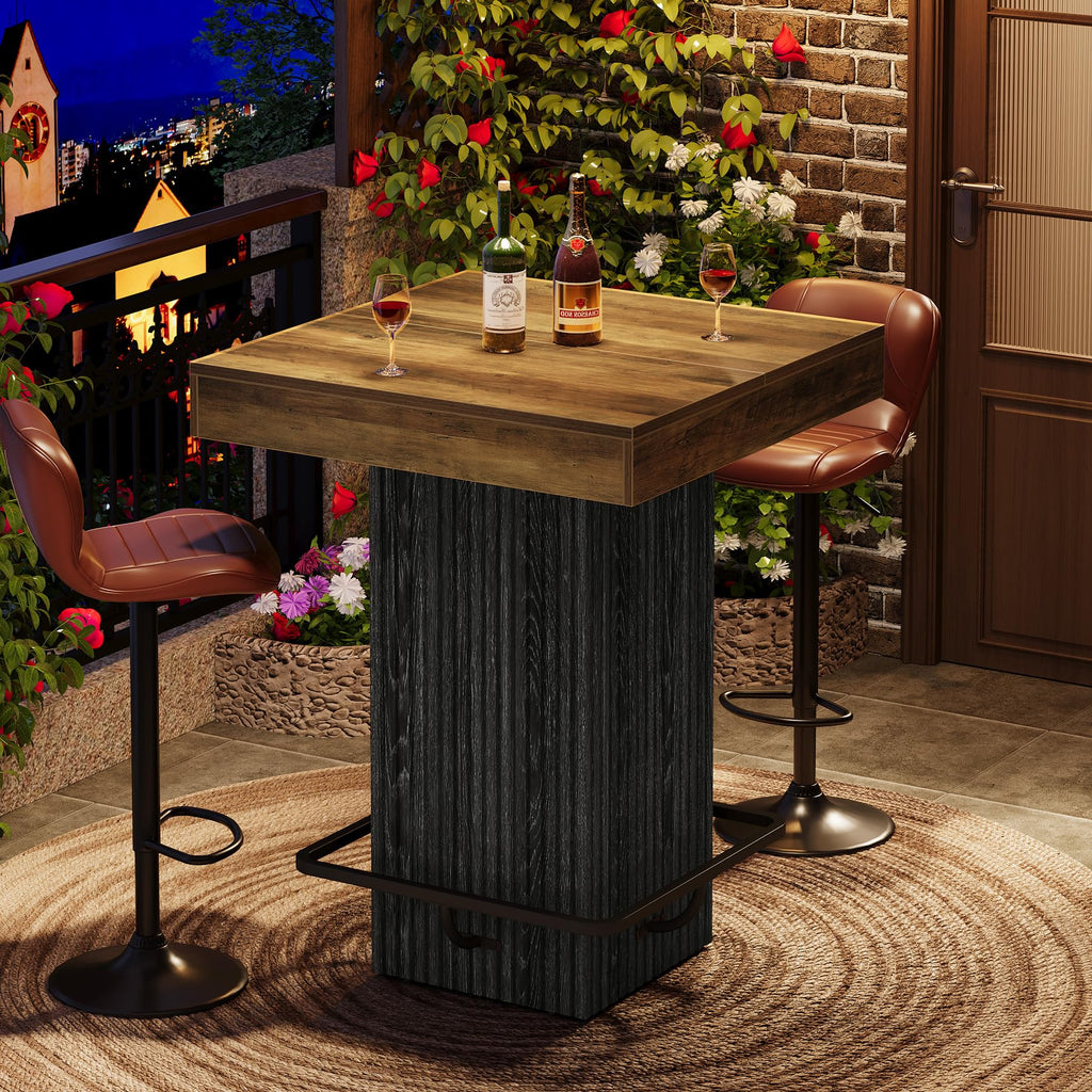 Square Bar Table, Kitchen Dining Table, Industrial Counter Height Pub Cocktail Table Home Bar Unit with Metal