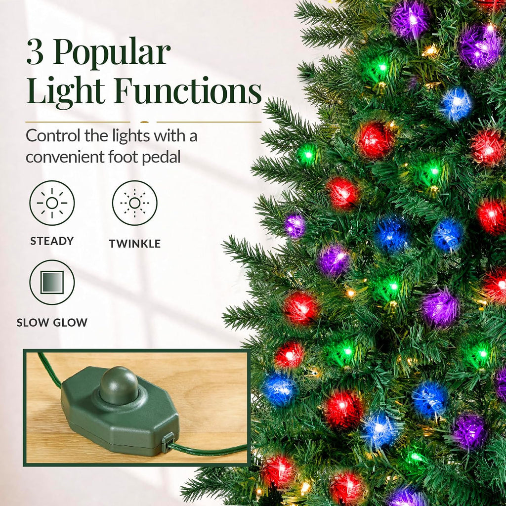 6Ft Pre-Lit Christmas Tree w/Twinkling LEDs, Premium Green Artificial Pine Lighted Holiday Decoration w/ 250 Lights