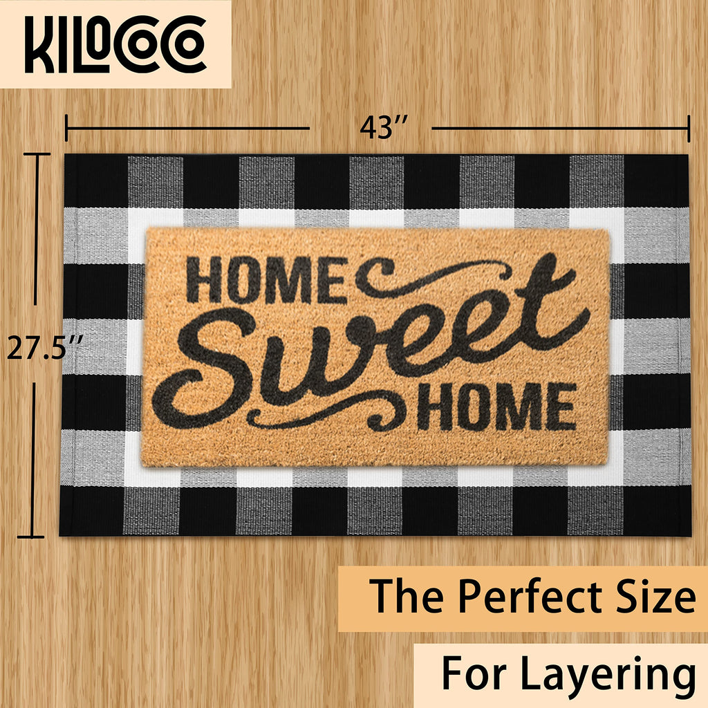 Buffalo Plaid Checkered Rug 27.5x43 in Black White Front Door Rug