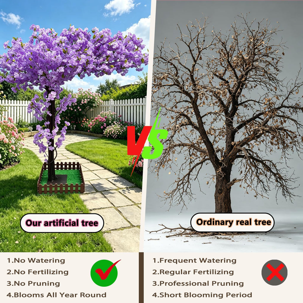 10FT Tall Artificial Cherry Blossom Trees Purple for Indoor Outdoors, Faux Fake Cherry Blossom Tree Living Room