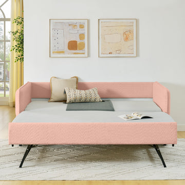 Twin Size Upholstery Tufted Daybed with Erectable Trundle, Twin to King Design Modern Extendable Boucle Sofa Bed