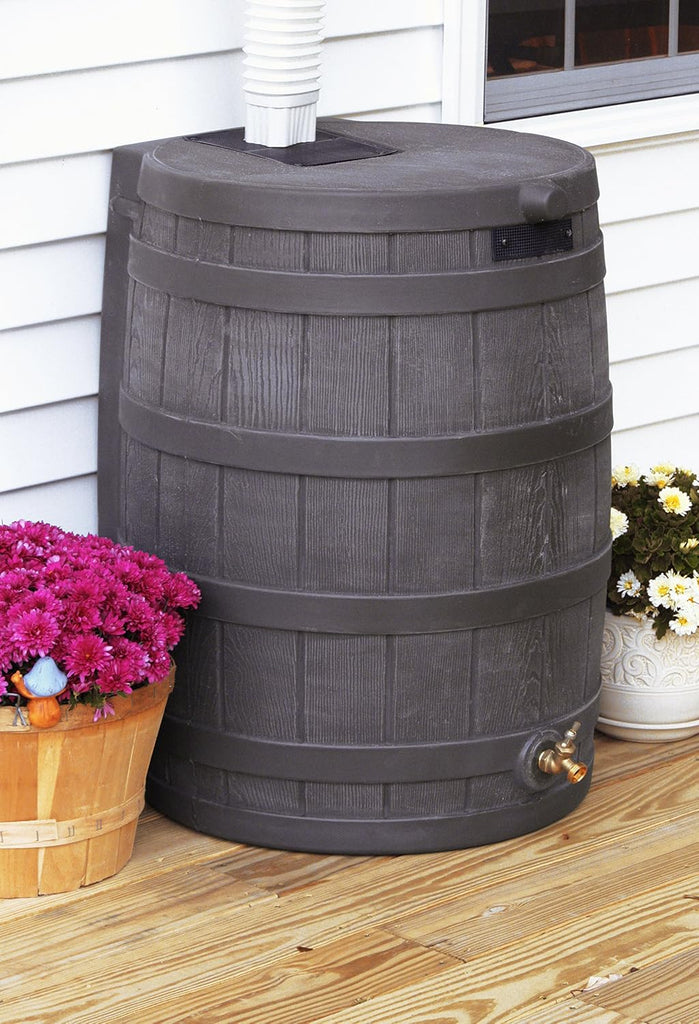 Rain Wizard Water Collection Barrel, 50 Gallon, Oak | Faux Wood Design - Plastic Outdoor Home Rain Barrel, Rainwater