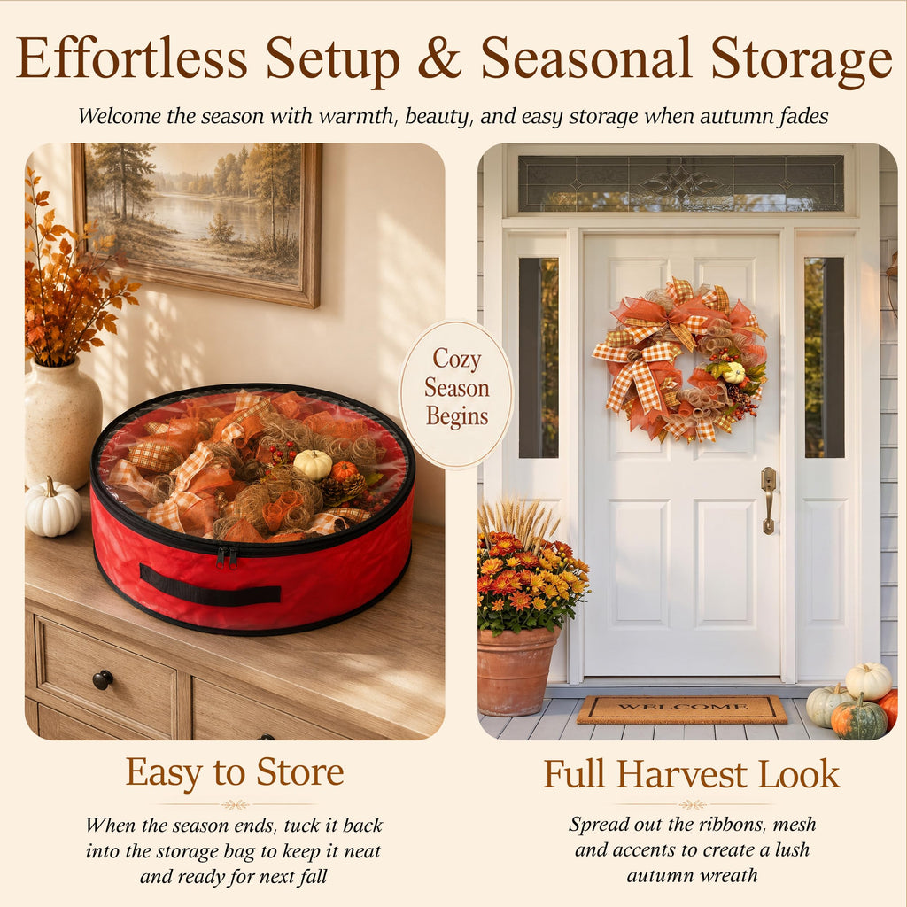 24 Inch Fall Wreaths for Front Door, Pumpkin Autumn Wreath