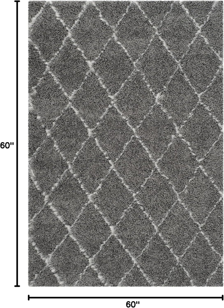 Moroccan Shag Collection Area Rug, Grey & Ivory, Trellis Design, Non-Shedding & Easy Care, 2-inch Thick