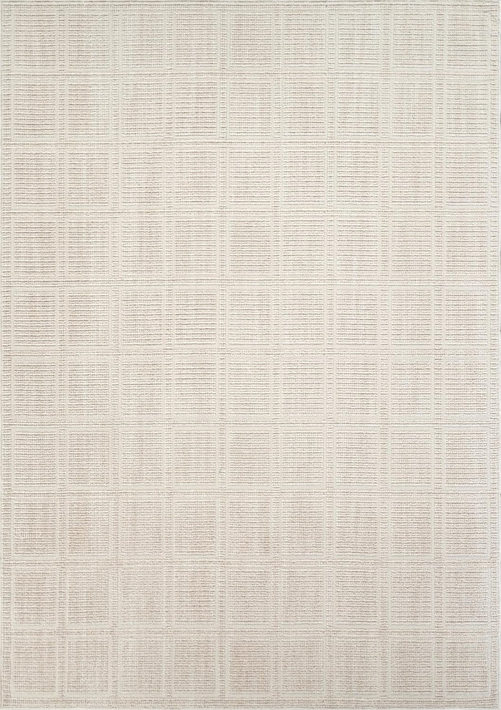 Beige Area Rug - - Burke Collection - Checkered Grid Pattern - Easy to Clean - Durable, or Office, Pet &
