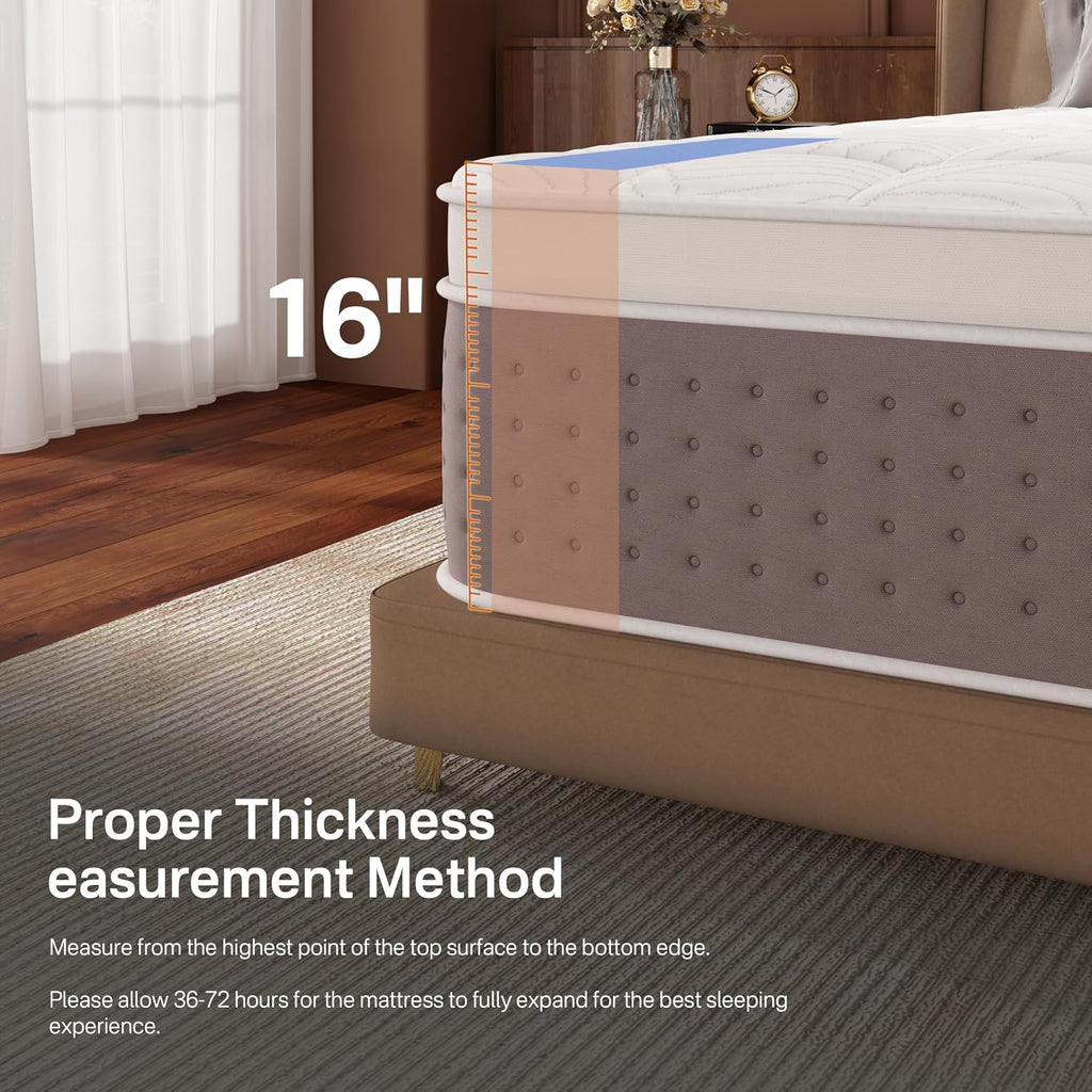 16 Inch King Size Mattress, Hybrid King Mattress in a Box for Side Sleepers | Cooling Gel Memory Foam & Medium Firm