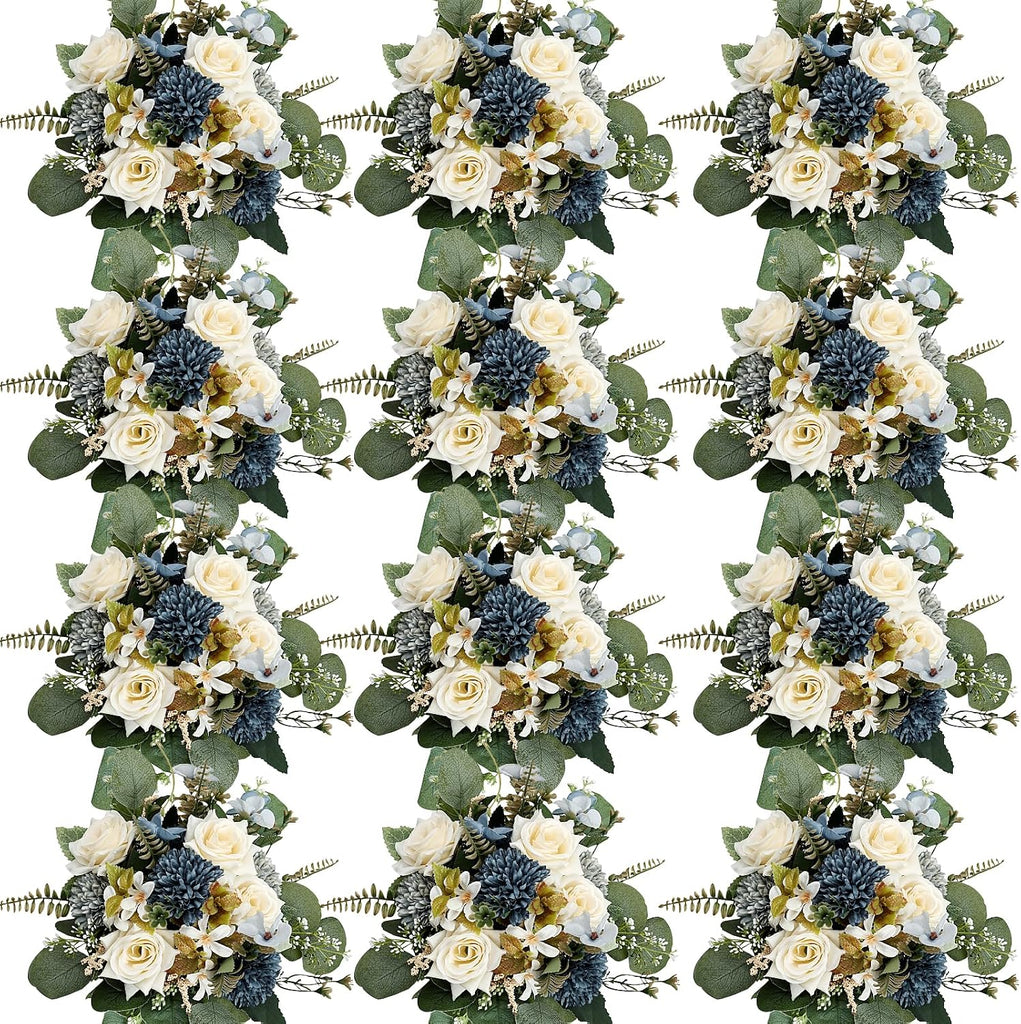 Artificial Mum Flowers 12 Bundles Silk Chrysanthemum Flowers Fake Roses Peonies with Eucalyptus, Realistic Faux