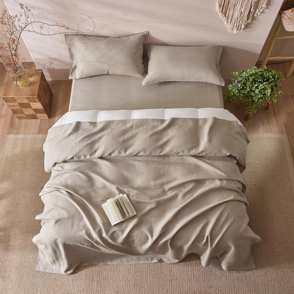 100% French Pure Linen Sheets Set 4-Piece, Oeko-Tex Certified 180 GSM Stone Washed All-Season Bedding for