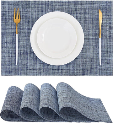Woven Vinyl Placemats, Deep Navy - Set of 4