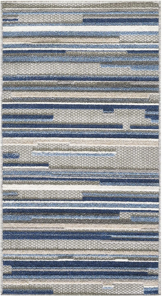 2' x 4' Blue Abstract Striped Indoor Outdoor Area Rug
