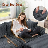 110" L-Shaped Modular Sectional Sofa with Chaise, Boneless Comfy Corduroy Fluffy Couch with Deep Seat and Side Pockets