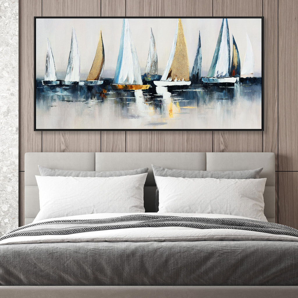 Abstract Wall Art Blue and White Sailboat Wall Paintings Framed Artwork Bedroom Bathroom Office Home Decor Can Be