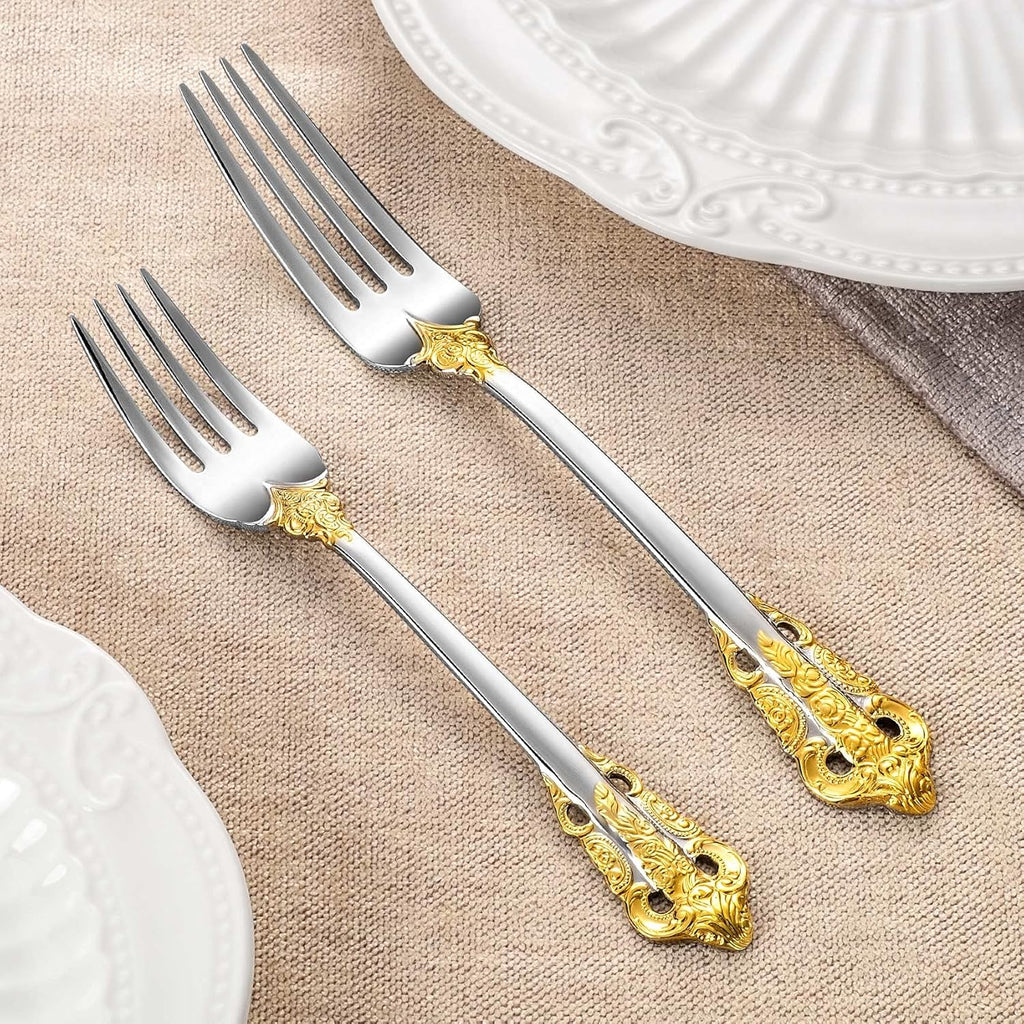 Luxury 20 Pieces 18/10 Stainless Steel Flatware set, Service for 4, silver plated with gold accents