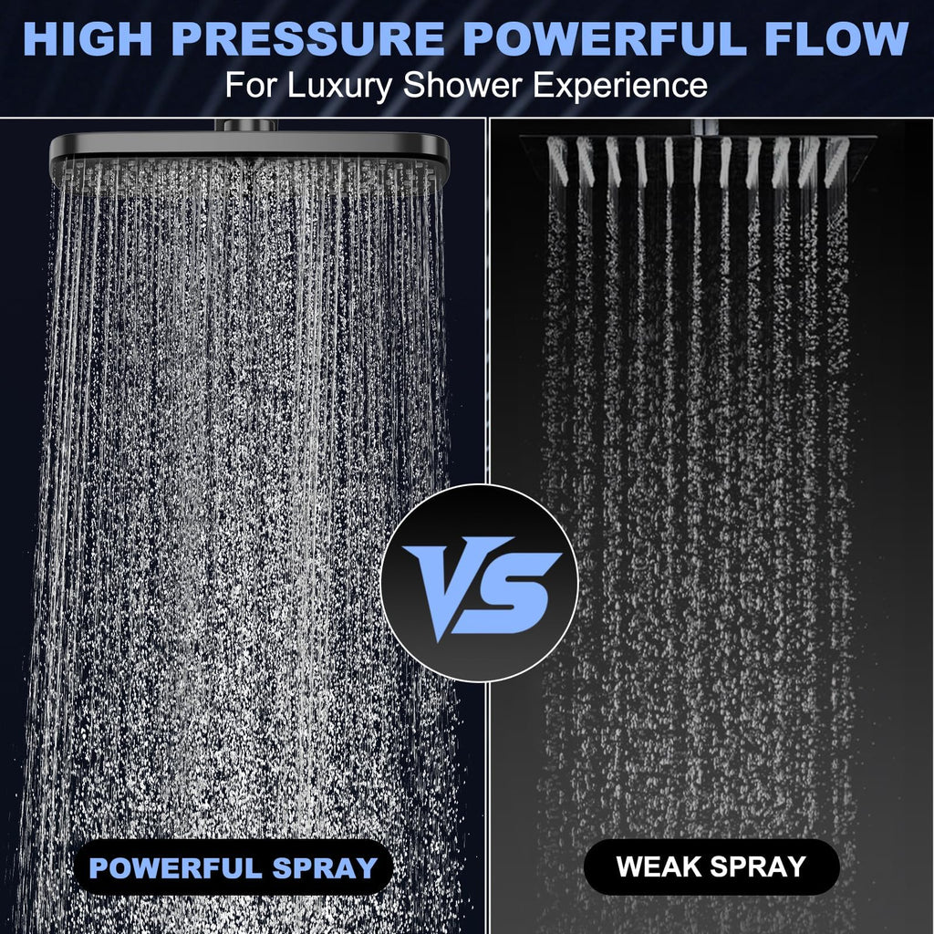 12 Inch High Pressure Rainfall Shower Head Combo, 9 Settings Handheld Shower