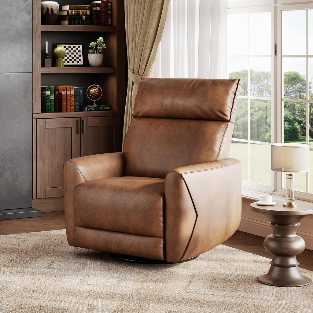 Power Recliner Chair, PU Leather Swivel Rocker Recliner with USB Ports, Upholstered Nursery Glider Reclining Sofa