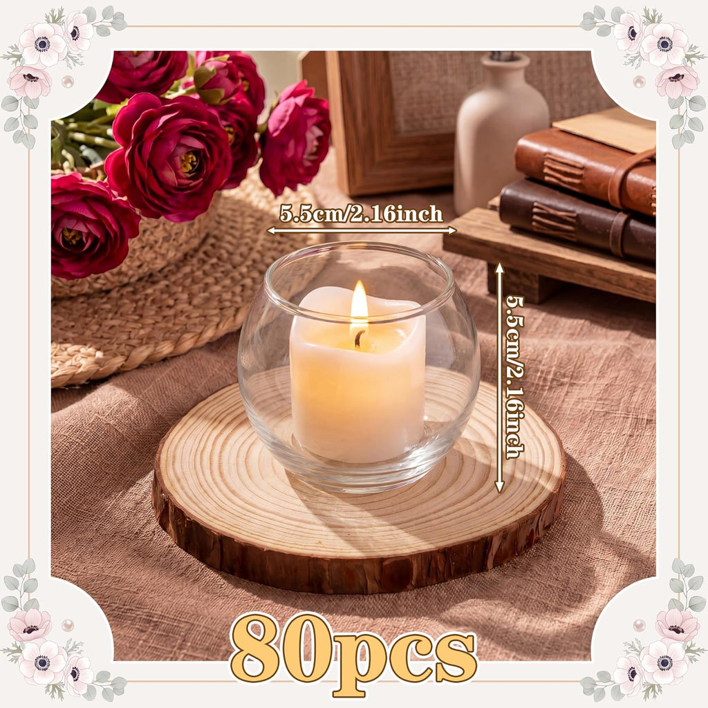80 Pack Clear Glass Tealight Candle Holders Bulk Round Votive Small Bowl Candle Holders for Wedding Centerpieces