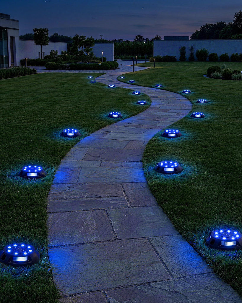 Solar Ground Lights Uplight Sidelight Waterproof 12 Pack Blue