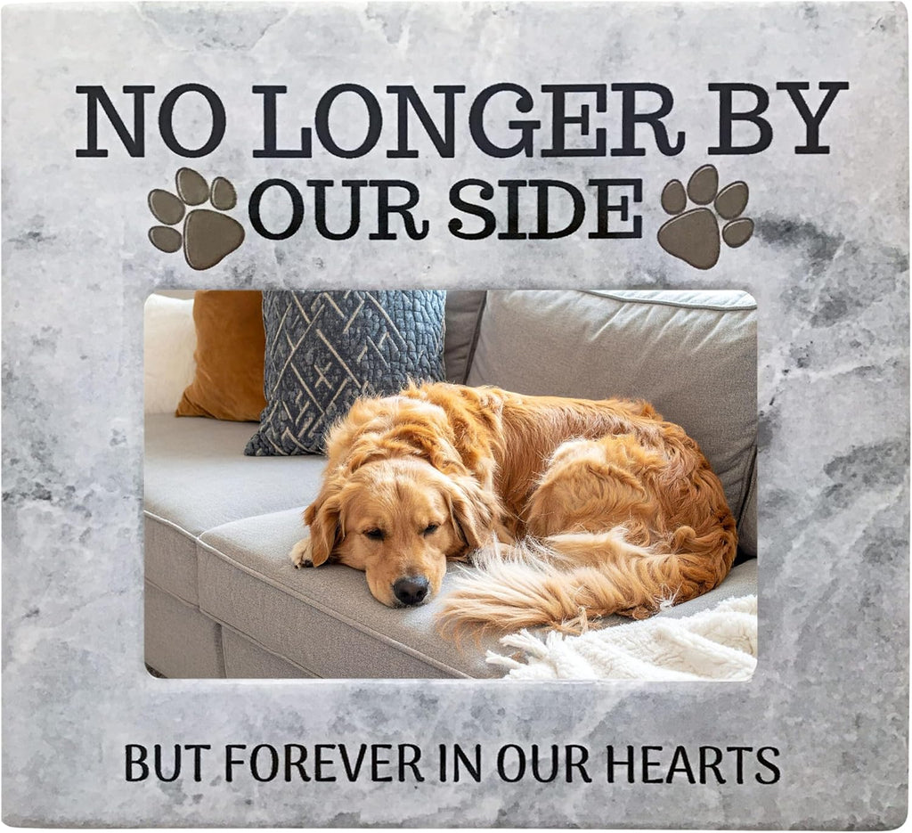 Dog Memorial Picture Frame - "No Longer By Our Side, Forever in Our Hearts" - Pet Loss Sympathy Gift for Dog or Cat