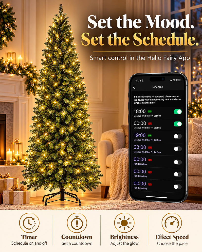6FT Smart Prelit Pencil Christmas Tree Lights App Magic Wand Control