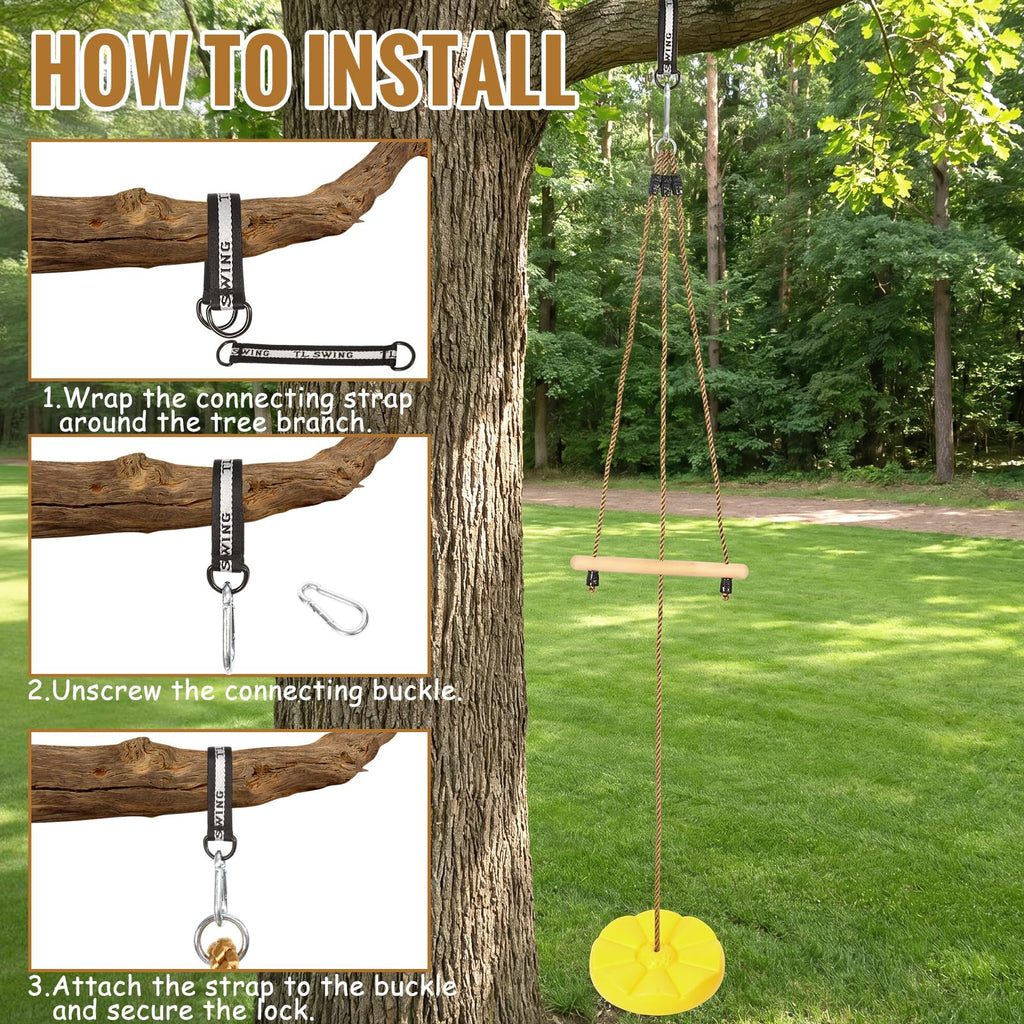 Disc Swing for Kids Outdoor Circle Tree Swings with Monkey Bars Yellow