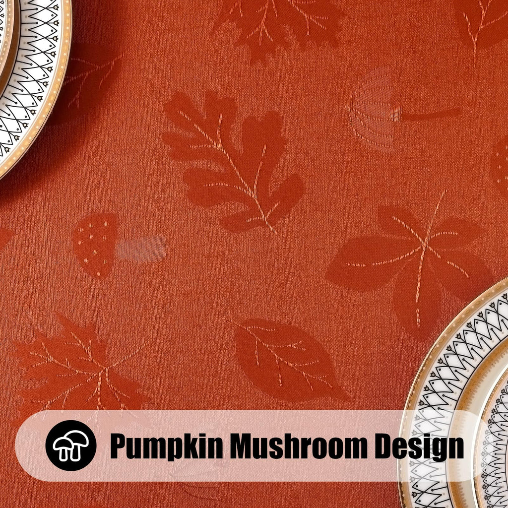 Thanksgiving Tablecloth Rectangle 52x70 Inch, Waterproof Autumn Pumpkin Mushroom Jacquard Table Cloth, Damask Fabric