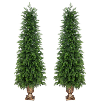 5ft UV Resistant Topiary Trees Artificial Outdoor with Urn Planter & Soft Real Touch Leaves, 60in Lifelike Faux Cedar