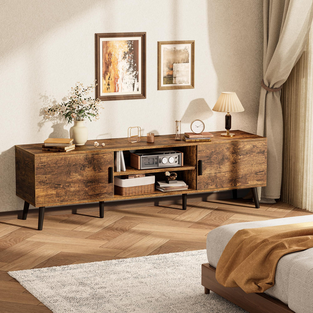 TV Stand for 55, 65 Inch TV, 63 Inch Entertainment Center with Adjustable Shelf, 2 Cabinets, TV Console Table, Media