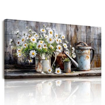 Daisy Wildflower Wall Art, Rustic Still Life Art Prints 20"x40"