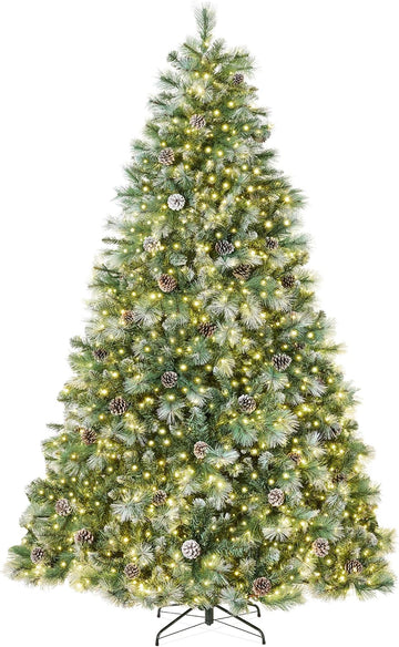 7.5ft Pre-Lit Scotch Pine Christmas Tree, Premium Frosted Pre-Decorated Artificial Holiday Decor w/ 1,320 Branch