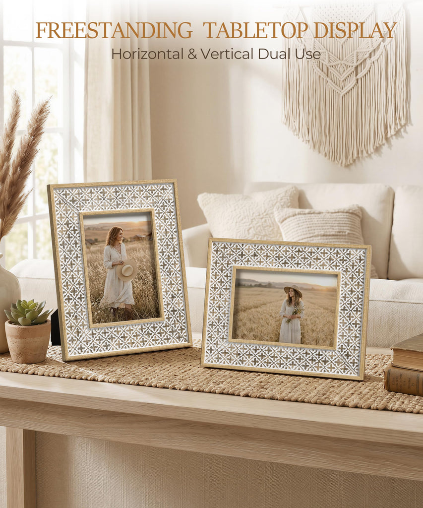 5x7 Boho Picture Frame White Unique Photo Frame