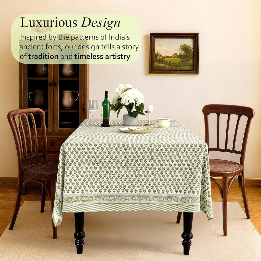 CPC Tablecloth 100% Cotton 60x90 Inch Indian Block Print Rectangle Table Cover, Washable Table Cloth