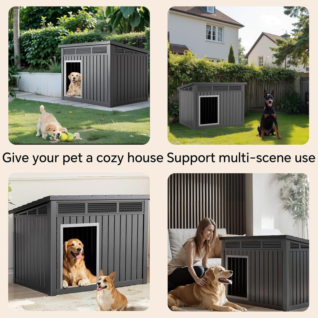 Large Dog House Outdoor for Indoor with Weatherproof & Removable Roof, Fits Small to Large (Black, 42.87 * 32.95 *