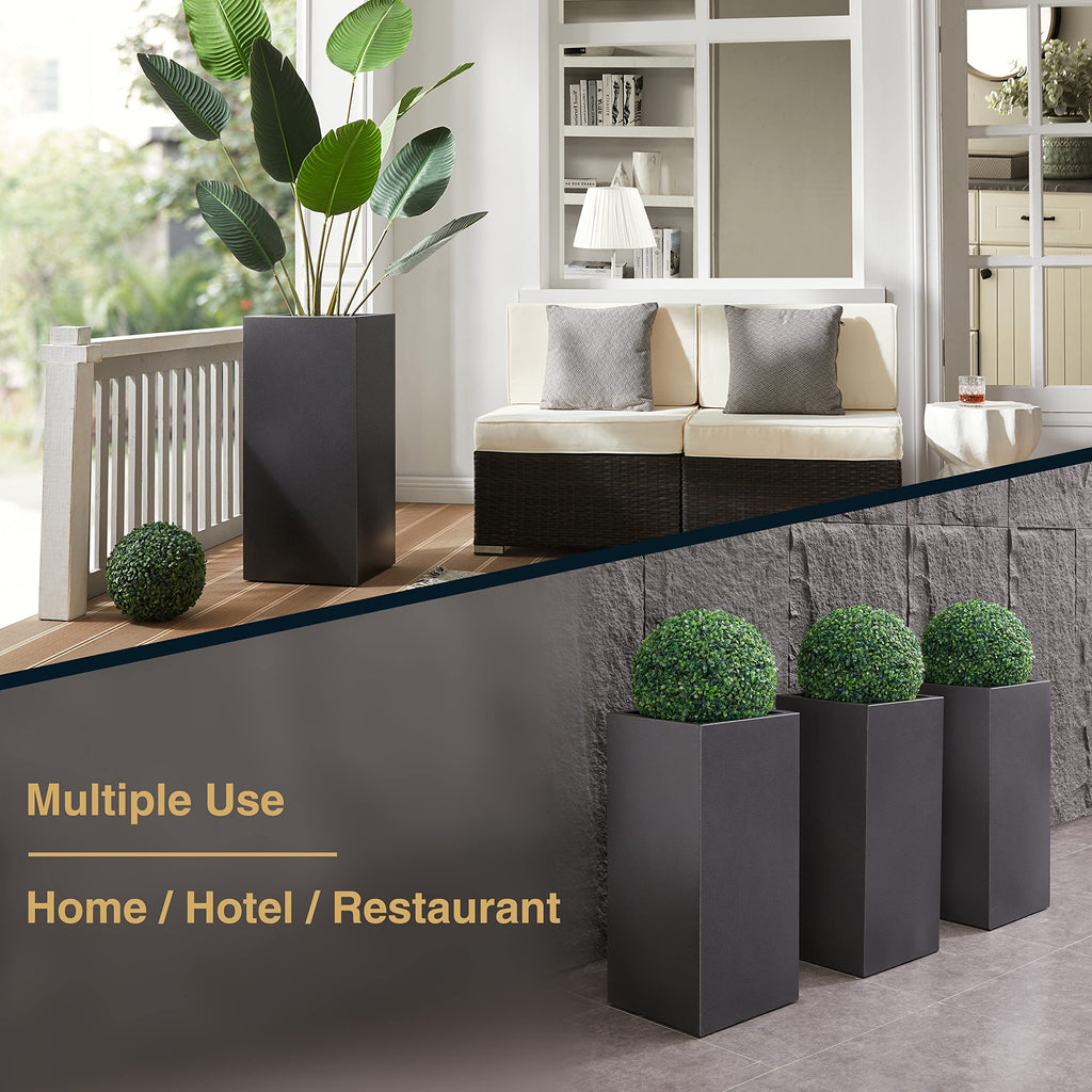 14Lx14Wx30H Heavy-duty Metallic Tall Planter for Outdoor Porch/Patio