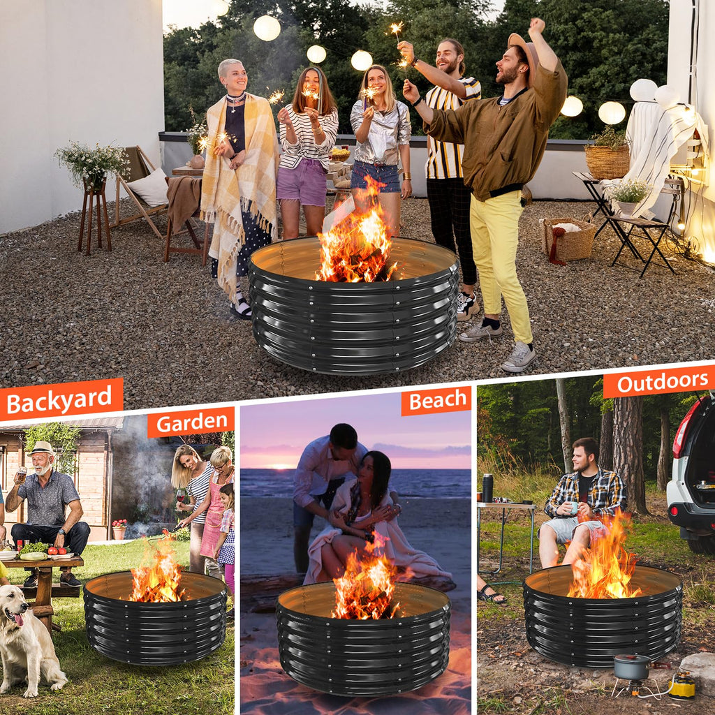 17In Tall 40 Inch Diameter Round Galvanized Fire Pit Ring/Fire Ring Black