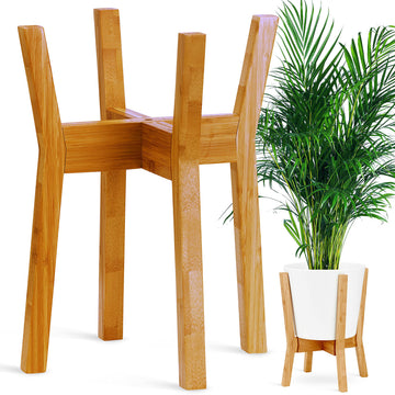 Plant Stand Mid Century Indoor, Bamboo, Wooden, Adjustable (8-12 Inch), Tall Modern Plant Holder X (Planter Not