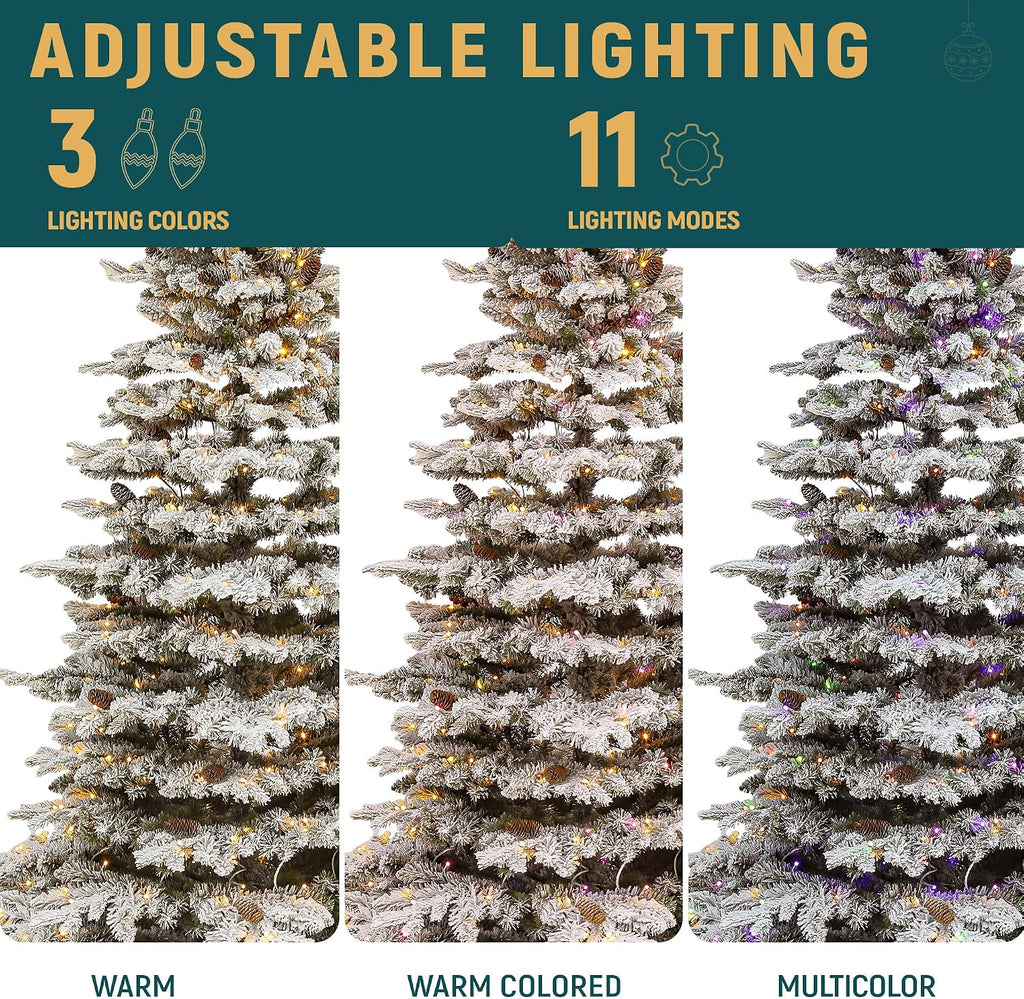 Prelit Mountain Pine Flocked Christmas Tree with Remote