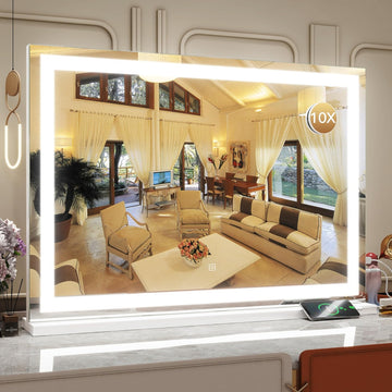 Vanity Mirror with Lights, 32" x 22" Large Lighted Vanity Mirror with Dimmable 3 Modes, LED Makeup Mirror, USB