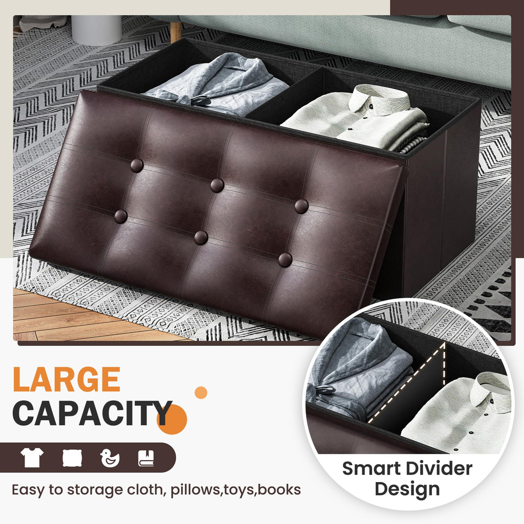 Folding Storage Ottoman Bench, Faux Leather Footrest Couch, 30 inch Storage Bench with Padded Seat Hallway, Holds up