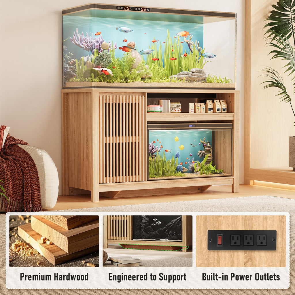 55-75 Gallon Fish Tank Stand with Power Outlet, Aquarium Stand with Cabinet, Heavy Duty Reptile Tank Stand Table for