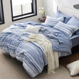 Queen Comforter Set 7 Pieces, Blue Striped Bedding Set for All Seasons, Reversible